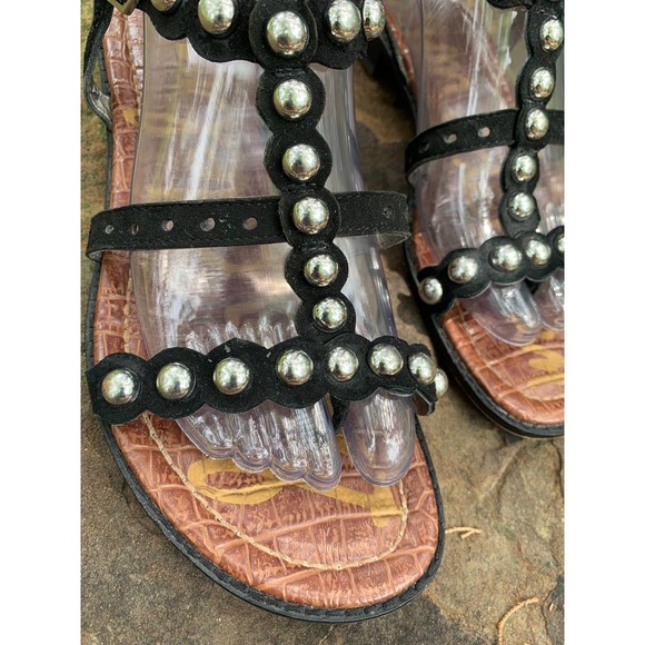 Sam Edleman Strappy Roman Sandals Black with Silver Balls Size 8 - Picture 3 of 11